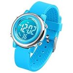 VenSten Kids Digital Sport Watch for Boys Girls, Kid Electrical Outdoor Waterproof Watches with Stopwatch Alarm 7 Color LED Luminescent for Youth Childrens - Blue