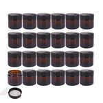 BPFY 24 Pack 2 oz Round Amber Glass Cosmetic Jars with Inner Liners and Black Lids, Travel Jars, Refillable Containers for Makeup, Cream, Lotion, Sugar Scrubs, Eye Shadow, Slime, Paint, Jewelry