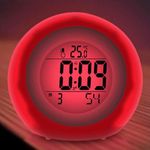 DAYOO Alarm Clock, 4 Inch Round Alarm Clock Non Ticking with Snooze, Battery Operated and Light Function, Super Silent Alarm Clock, Simple Design for Desk/Bedroom (Red)