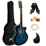 TIGER ACG1-BL34 3/4 Size Acoustic Guitar - Steel String Small body Acoustic Guitar for Ages 9+ with Bag, Strap, Spare Strings and Plectrums - Blue - Now with 6 Months Free Lessons Included