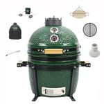 YNNI KAMADO TQTT15GR 15.7" Free Standing Kamado Bundle Grill, GREEN, BBQ, Ceramic, Egg, Smoker, Bundle with Extras TQTT15GR