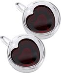 ZROY ENTERPRISE Premium Classic Heart Shaped Pack of 2Transparent Double Walled Insulated Glass Coffee Mugs or Tea Cups with Unique Handle (Heart, 2)