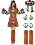 SATINIOR Hippie Costume Set Women 60s 70s Disco Outfits Halloween Party Dress Accessories for Adult(M)