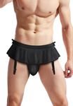 Panegy Men's Sexy Briefs Men's Underwear Frilly Sissy Thongs Sexy Suspender Mini Skirt with Panties Sexy Lingerie Bulge Pouch Bikini A- Black