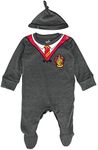 Licensed Harry Potter Baby Romper Baby Grow with Hat Gryffindor for Boy or Girl (12-18 Months) Charcoal