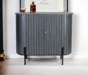 Kraft Bazaar Solid Wood Oval Bar Cabinet | Drinks Cabinet with Lock | Bar Unit (Grey)