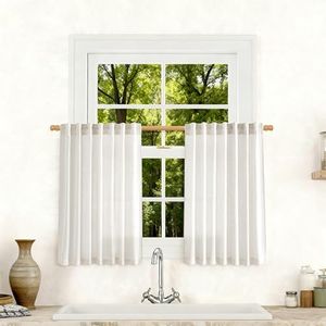 Cream Natural Linen Curtains 40 inch Length 2 Panels Set Boho Farmhouse Living Room Drapes Light Filtering Rod Pocket Back Tab Privacy Semi Sheer Curtains 40 inches Long Ivory Colored