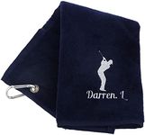 Always Looking Good Personalised Embroidered Golf Towel with Any Name Any Font Luxury Velour 50cm x 40cm Custom Embroidered Golf Towel with Carabiner Clip Gift- Golf Gifts for men and women (Navy)