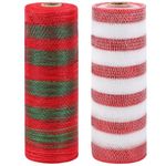 tenn well 2 Rolls Deco Mesh Rolls for Wreath Making Supplies, 10 Inch x 10 Yards Christmas Mesh Ribbon for Wreaths, Swags and Christmas Decoration (Red White+Red Green)