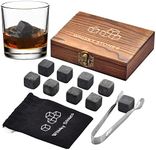 Whiskey Stones, Whiskey Stone Gift Set, 9 Granite Whisky Rocks, Burbon Gifts Cool Presents for Men Dad Husband Boyfriend, Unique Anniversary Birthday Wedding Gift Ideas - by Angde