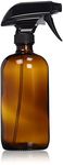 Sally's Organics Empty Amber Glass Spray Bottle - Large 16 oz Refillable Container is Great for Essential Oils, Cleaning Products, Homemade Cleaners, Aromatherapy, Organic Beauty Treatments or Cooking in the Kitchen - Durable Black Trigger Sprayer w/ Mist and Stream Nozzle Settings