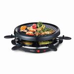 salton 6 Person Raclette Indoor Electric Cheese Round Party Grill with Raclette Pans and Spatulas, Recipes Included, 900 Watts, Black (TPG315)