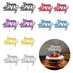 12 Pcs Happy Birthday Cake Toppers, 6 Colors Glittery Happy Birthday, Cupcake Decoration, Happy Birthday Cake Topper Cupcake for Dessert and Party Pastries