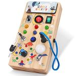 wakeInsa Toddler Montessori Busy Board,Montessori Toy,Baby Sensory Board,Preschool Learning Activities,Light Switch Toy,Travel Toy,Wooden Toy,Christmas & Birthday Dinosaur Gift for Toddler