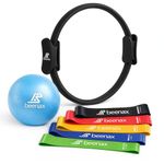 Beenax Pilates Ring Set - Fitness 12” Magic Circle with Double Padded Handles - Includes Soft Pilates Ball, Resistance Bands & Exercise Guide for Yoga, Thighs, Abs, Legs, Core Training