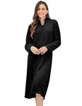 Ekouaer Women Robe Zip Up Bathrobe Long Warm Zipper Lounger Fleece Robe Plush Housecoat with Pockets, Black, Medium