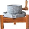 WANLIAN Handmade Stone Mill/Grinder (Medium), Handmade Household Old Hand Mill for Grain, Bean and Barley (7.87inx11.8in), with Wooden Frame