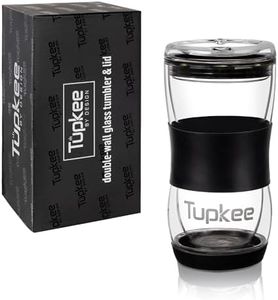 Tupkee 20 oz Double Wall Glass Tumbler With Lid – All Glass Reusable Insulated Hand Blown Glass Travel Mug - For Coffee, Tea, Boba, Iced Coffee, and Smoothie Cup To Go – Black