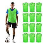 GSi Sports Pinnies - Pack of 12 - Free Size for Youth/Adult - 5 Color Options - Soccer, Basketball Practice Vest (Green)