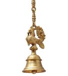 Two Moustaches Vintage Brass Temple Bell with Peacock On Chain, Brass Temple Decor Bell, Brass Hanging Bells, Golden, Standard, Pack of 1