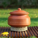 Swadeshi Blessings Unglazed Clay Pot for Cooking with Lid/Lead Free Clay Cooking Pot/Earthen Pot/Clay Handi/Earthen Kadai/Curry, Biryani Pots & Free ASH for Cleaning (4L)