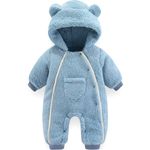 UVIPC Baby Fleece Sweater Romper Hooded Jumpsuit Snowsuit Bear Outfits Double Line Design Blue