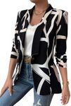 Floerns Women's Casual Long Sleeve Graphic Colorful Blazer Work Suit Jackets Black White Multi XL