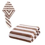 MAXOSHINE Microfiber Bath Towel/Hair Wrap Combo-Soft Super Absorbent Coral Fleece Towels for Bath with Hook-Quick Dry Towel for Women and Men (Grey) (Brown Stripes)