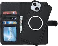 Cavor Wallet Case for iPhone 13/ iPhone 14 6.1" Leather Case 2 in 1 Magnetic Detachable Flip Cover Support Magsafe Charging with Stand Feature Card Slots-Black