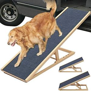 Solid Wooden Pet Ramp Car Dog Ladder - 2-Height Adjustable with Non-slip Carpet Safety Pets Ladder - Wooden Dog Ramp Pet Puppy Surface Access Stair - Max Load 150kg (L70cm x W35cm, H30/40cm)