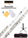 Mendini Closed Hole C Flute with Stand, 1 Year Warranty, Case, Cleaning Rod, Cloth, Joint Grease, and Gloves (Nickel Plated)