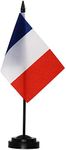 ANLEY France Deluxe Desk Flag Set - 6 x 4 Inches Miniature France Desktop Flag with 12" Solid Plastic Pole - Vivid Color and Fade Resistant - Come with Black Base and Golden Top