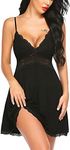 Avidlove Sexy Sleepwear for Women Chemise Nightgown Slip Lingerie Dress V-Neck Nightgown (BlackXXL)