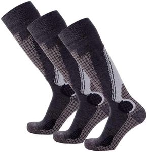 Pure Athlete High Performance Wool Ski Socks - Thermal Warm Merino Wool OTC Sock, Men Women (3 Pairs - Black/Grey/Silver, X-Large)