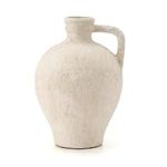 LUKA Ceramic Rustic Farmhouse Vase,8.25 inch Terracotta Vase with Handle,Neutral Clay Pot Vases Decorative Vase for Living Room,Table,Shelf Decor(Off-White,M)