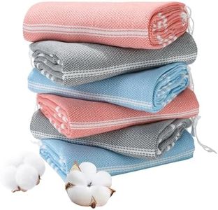 Genovega 6 Packs Oversized Turkish Beach Bath Towel Set Bulk 74"x38" Extra Large Sand Free Quick Dry Swim Camping Pool Clearance Towels Travel Blanket Adult Essentials Light Blue Grey Coral Stripe