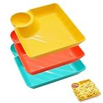 ICEBLUEOR 3 PCS Chip and Dip Serving Platter Set,Plastic Square Plates with Sauce Holder,Reusable Snack Dumpling Plates with Dip Bowl,Serving Trays Platters for Home Party Entertaining Buffet(7 Inch)