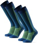 DANISH ENDURANCE 2 Pack Graduated Compression Socks, 21-26mmHg, Flight Socks, Running, Women & Men, Blue/Neon Yellow, 9-12