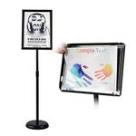 T-SIGN Adjustable Pedestal Poster Stand Aluminum Snap Open Frame for 8.5 x 11 Inch, Vertical and Horizontal View Sign Displayed, Black, Round Base