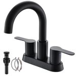 RAINMAX Black Bathroom Faucet,2 Handle 4 Inch Centerset Bathroom Faucets,Modern RV Camper Bathroom Sink Faucet with Pop Up Drain and Supply Lines,Matte Black KMBF001B