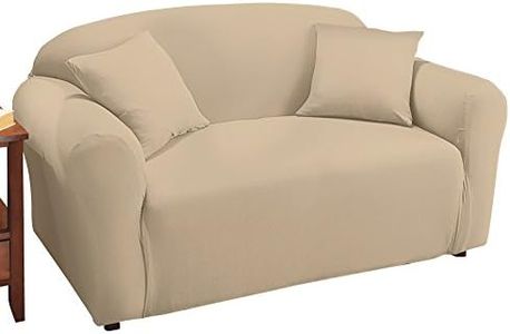 Collections Etc Jersey Stretch Slipcover Furniture Protector, Cream, Loveseat