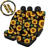 Coloranimal Yellow Sunflower Design Front Rear Car Seat Cover 3PCS Bench Seat Cover Set with Nonslip Steering Wheel Safety Pads Cover,Shoulder Belt Seat Mats Cushion Fits Cars, Trucks and SUVs(6pcs)
