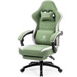 Dowinx Gaming Chair Breathable Fabric Computer Chair with Pocket Spring Cushion, Comfortable Office Chair with Gel Pad and Storage Bags, Massage Game Chair with Footrest, Green