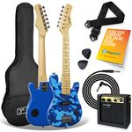 3rd Avenue 1/4 Size Kids Electric Guitar Pack for Junior Beginners - 6 Months FREE Lessons, 5W Portable Amp, Cable, Bag, Picks and Strap - Blue Camo