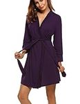 Hotouch BathrobesFor Women Short Lightweight Robe with Waist Tie and Hand Pockets Purple L