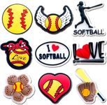 9Pcs Softball Shoe Charms for Clog Sandals Bracelets Decoration, Sports Ball Charms (Softball)