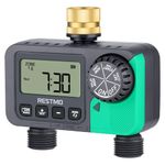 RESTMO Brass Inlet Sprinkler Timer, 2 Zone Water Timer for Garden Hose, Rain Delay/Manual/Automatic Irrigation System for Outdoor Faucet, Drip Irrigation and Lawn