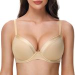 Deyllo Women's Push Up Smoothing Underwire Bra Padded Deep V T-Shirt Bra Lift Up One Cup(Nude,32B)