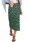 HERBATOMIA Women’s Long Green Floral Print Skirt Vintage Midi Boho Casual High Elastic Waist Zipper Skirts for Women