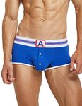 SEOBEAN Mens Low Rise Slits Fit Trunks Boxer Brief Underwear 220207, Blue, Large